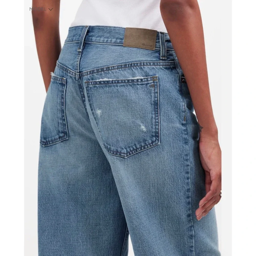 Madewell Low Slung Baggy Wide Leg Jeans Blue Cotton Cone Denim Button Fly 33/31